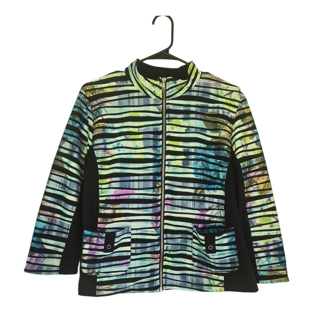 Toni Morgan Zip Front Jacket Women's PL Petite Large Floral Striped Stretch